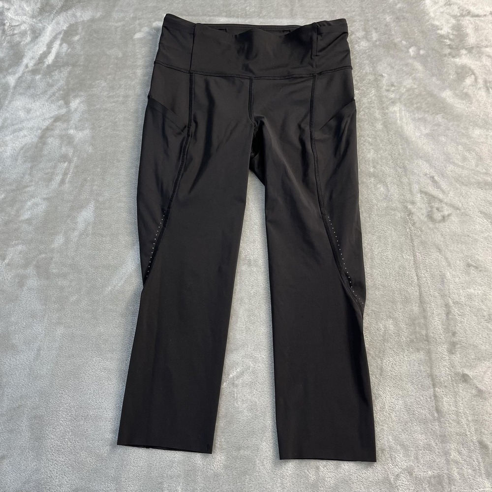 Lululemon Leggings Womens 8 Black High Rise Crop Pockets Reflective Running Yoga